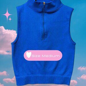 NWOT Blue Ribbed Zip Crop Top Sleeveless Athleisure Tank Y2K M